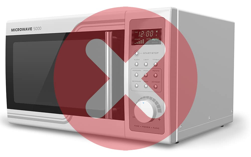 Picture of a microwave oven with a red X icon overlaid