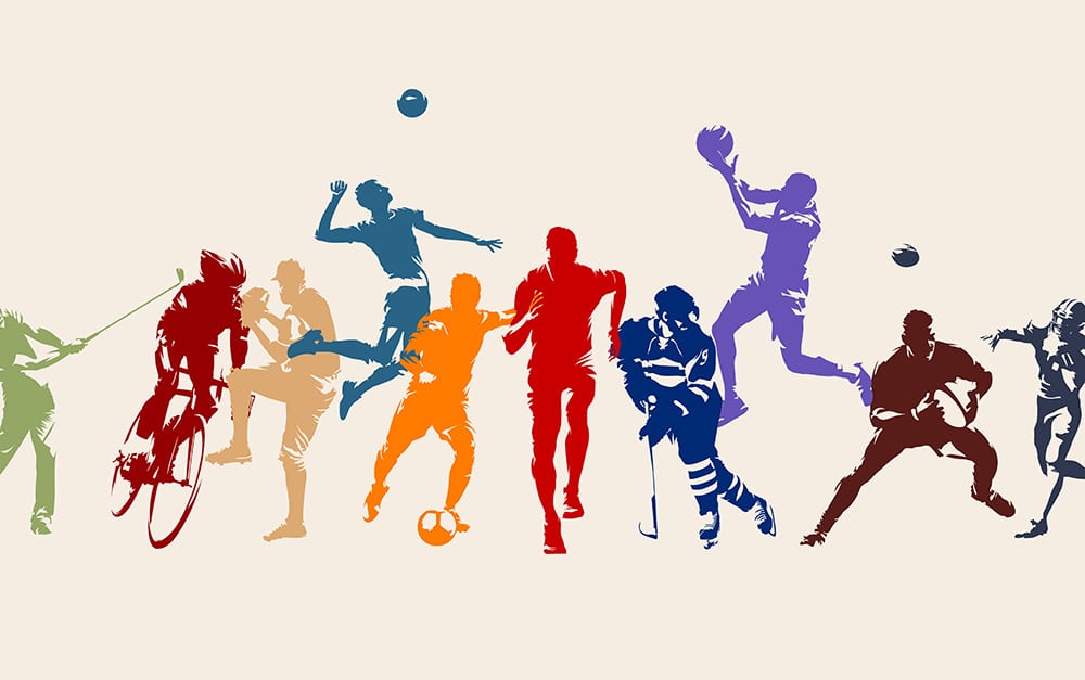 Montage of silhouettes of athletes in various types of sports.